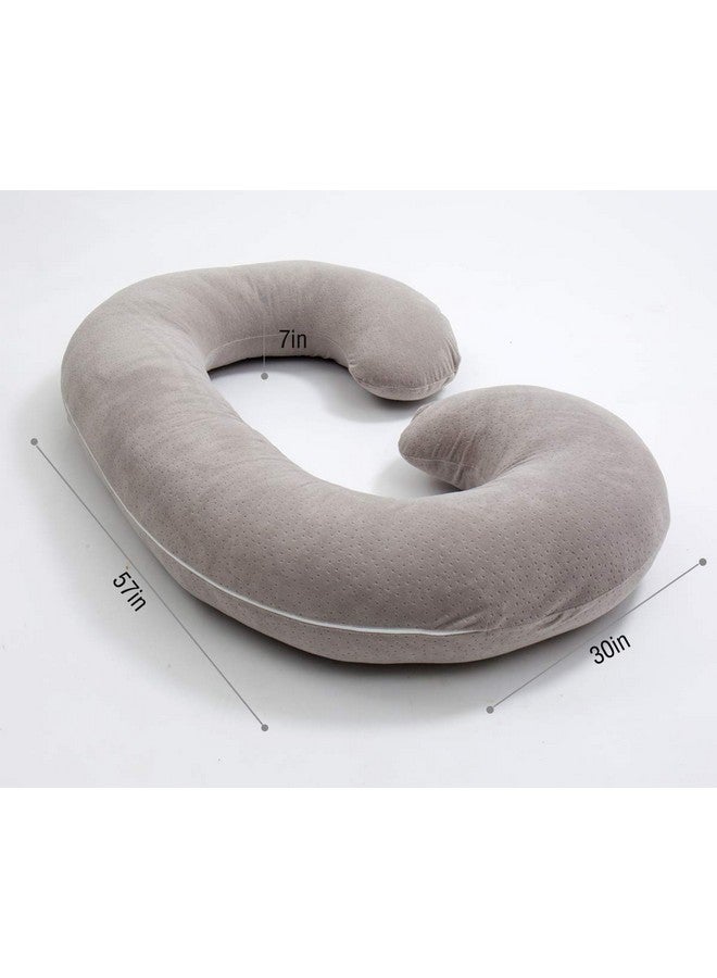 1 MIDDLE ONE C Shaped Pregnancy Pillowcase, Breathable Velour Replacement Cover with Zipper for Maternity Pillow, Cover Only (Grey) - Image 3