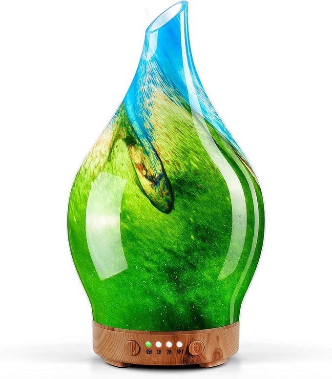 150ML ESSENTIAL OIL DIFFUSER GLASS COLOR CHANGING AROMA AIR DIFFUSERS AROMATHERAPY ULTRASONIC COOL MIST HUMIDIFIER 6 RUNNING HOURS WATERLESS AUTO-OFF FOR SLEEPING YOGA OFFICE SPA (BLUE GRASS)