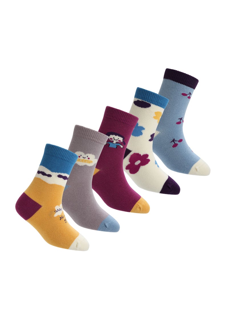 Human feelings - Pack Of 5 Pattern Striped Girls Toddler Crew Socks 3-5Y - Image 1