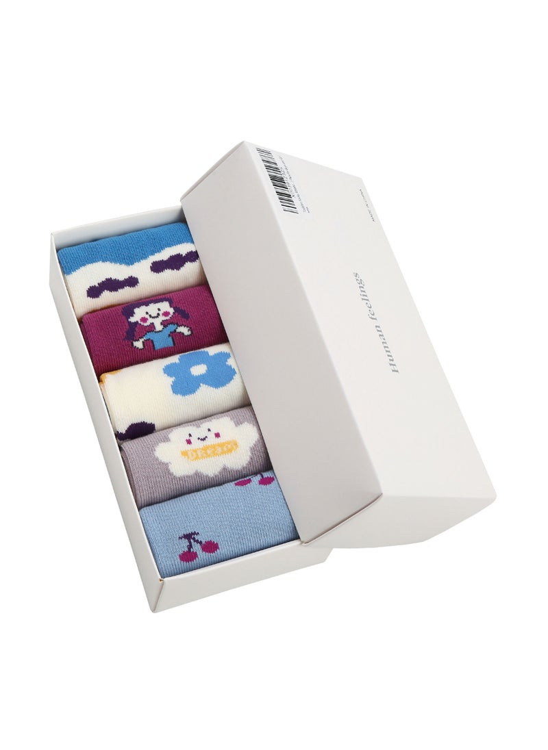 Human feelings - Pack Of 5 Pattern Striped Girls Toddler Crew Socks 3-5Y - Image 1