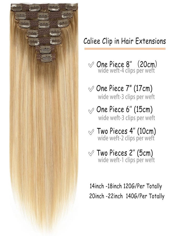 Caliee Hair Extensions Clip in Human Hair 16inch Invisible Double Weft Lace Clip in Hair Extenisons for Full Head 120g Balayage Human Hair Extensions Clip in Remy Hair Extenions Nutural Straight Hair - Image 2