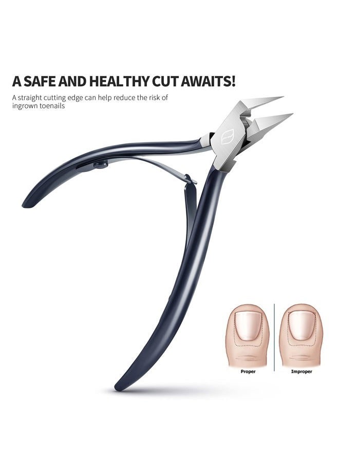 FERYES Toenail Clipper Straight Blade for Ingrown and Thick Nails - Stainless Steel and Sharp Pointed Tip Ingrown Nail Clipper – Wide Jaw Toe Nail Cutter Podiatry Tool Dark Gray - Image 2