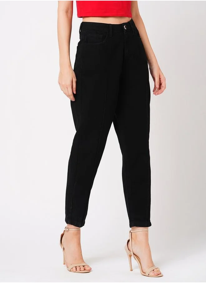 جلو باص Solid High Rise Relaxed Fit Jeans with Pockets by Styli