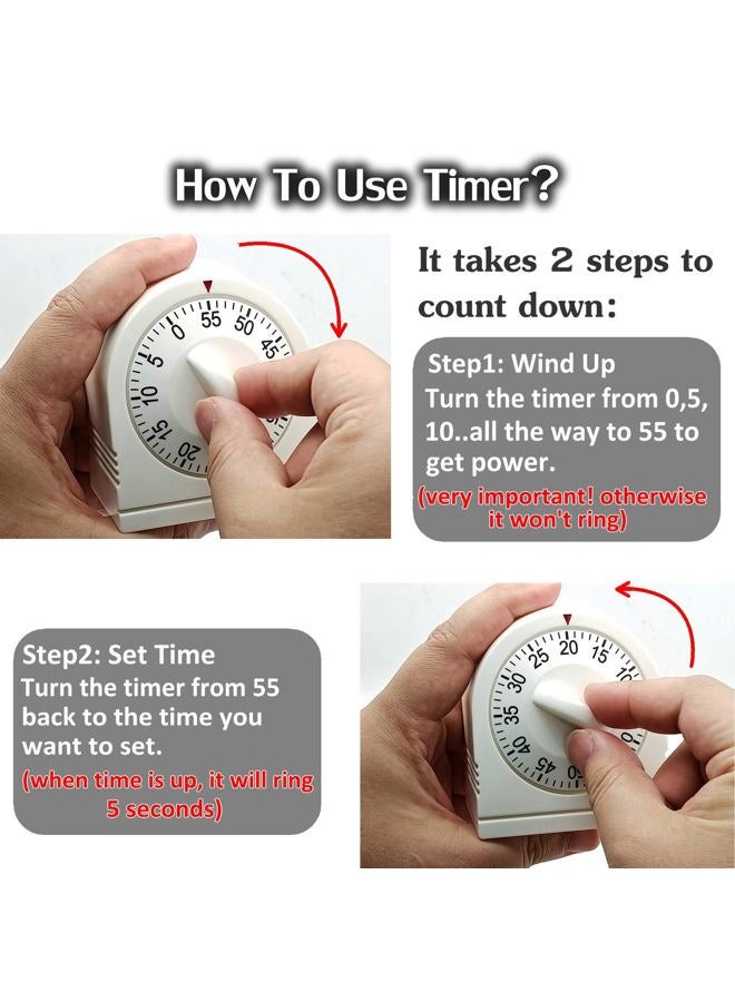 NUOSWEK 60 Minute Wind Up Timer, Visual Mechanical Timer with Loud Alarm, Manual Countdown Timers for Classroom, Home, Study and Cooking (2 Pack) - Image 3