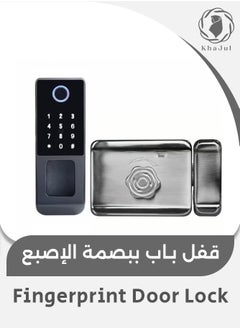 خاجول قفل باب بصمة الأصبع، قفل رقمي مقاوم للماء، قفل برمز مرور متحكم فيه عبر تطبيق Tuya، دخول بدون مفتاح، بطاقة IC و قفل إلكتروني للمنزل، البوابة الخارجية، باب المدخل (أسود)  - Image 1