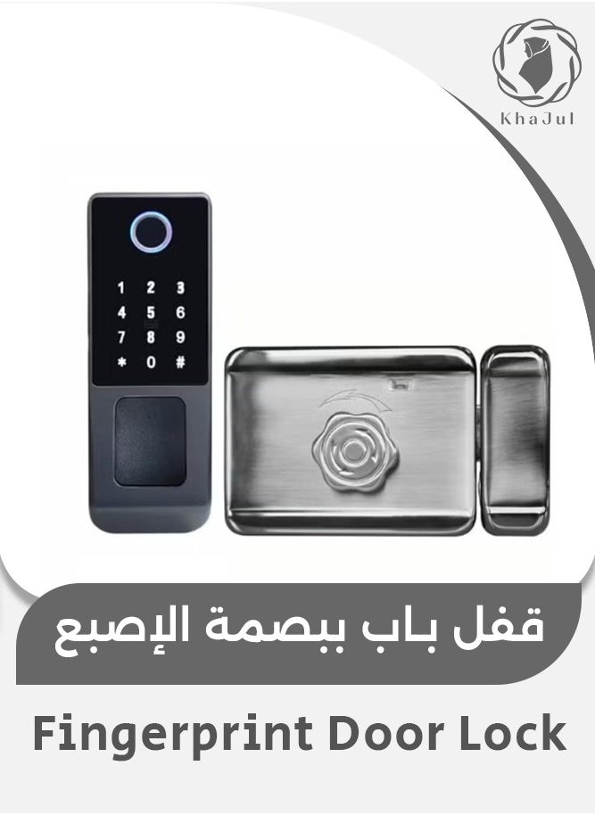 KHAJUL - Fingerprint Door Lock, Waterproof Digital Passcode Lock, Tuya App-Controlled Keyless Access, IC Card & Electronic Lock for Home, Outdoor Gate, Front Door (Black) - Image 1