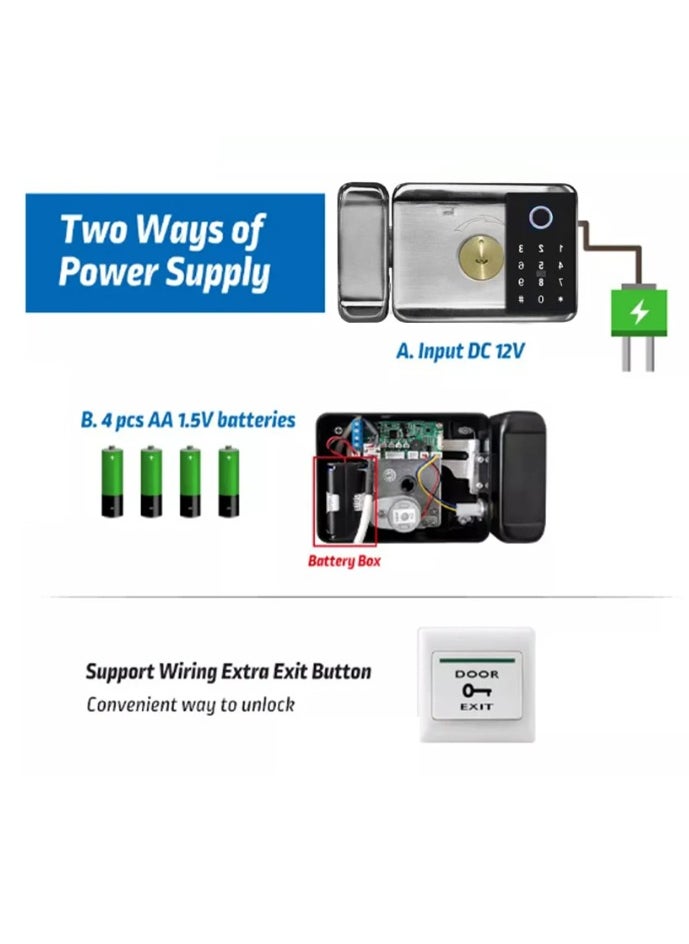 KHAJUL - Fingerprint Door Lock, Waterproof Digital Passcode Lock, Tuya App-Controlled Keyless Access, IC Card & Electronic Lock for Home, Outdoor Gate, Front Door (Black) - Image 1