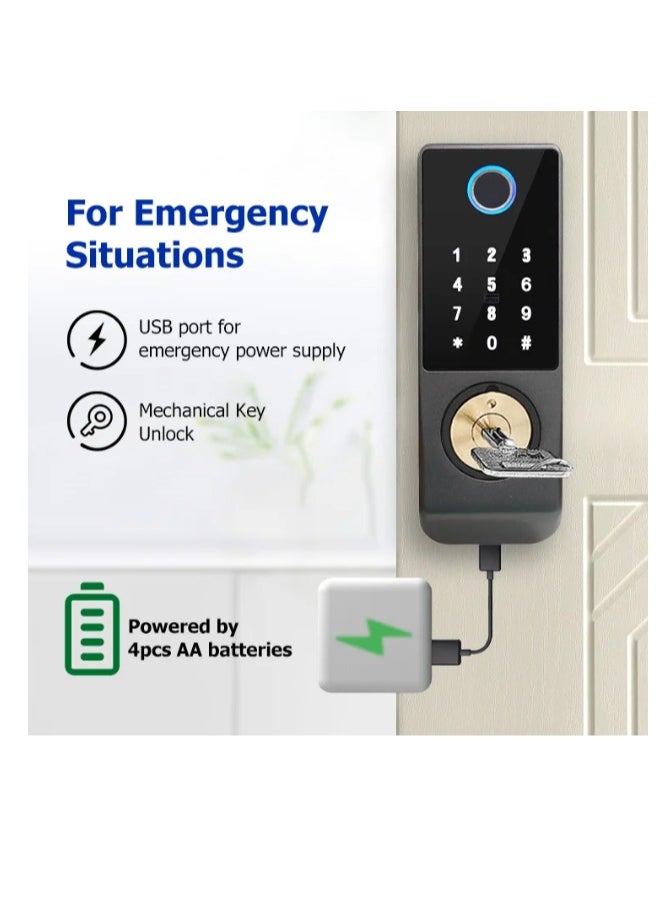 KHAJUL - Fingerprint Door Lock, Waterproof Digital Passcode Lock, Tuya App-Controlled Keyless Access, IC Card & Electronic Lock for Home, Outdoor Gate, Front Door (Black) - Image 1