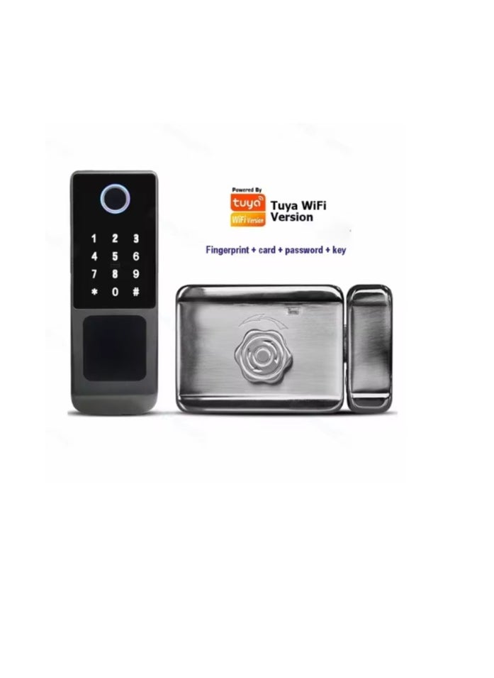 KHAJUL - Fingerprint Door Lock, Waterproof Digital Passcode Lock, Tuya App-Controlled Keyless Access, IC Card & Electronic Lock for Home, Outdoor Gate, Front Door (Black) - Image 1