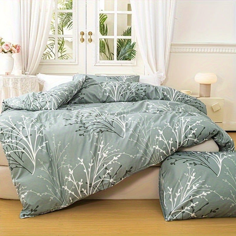 3pcs Branch Shadow Printed Down Comforter Cover Set (Comforter And Pillow Inserts Not Included) - Image 1