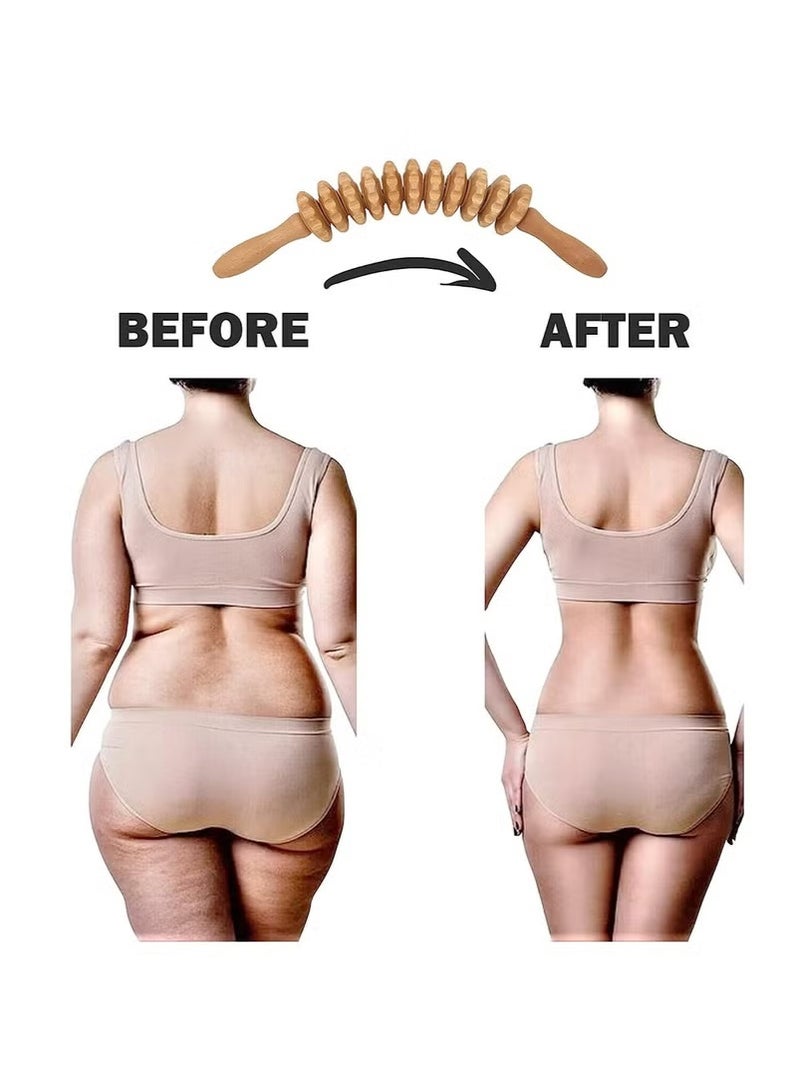 Aijmil مساج خشب|أسطوانة تدليك خشبية منحنية، أسطوانة للجسم متعددة الوظائف للخصر والفخذ، أسطوانة تدليك خشبية محمولة لتقليل السيلوليت وتوتر العضلات - Image 4