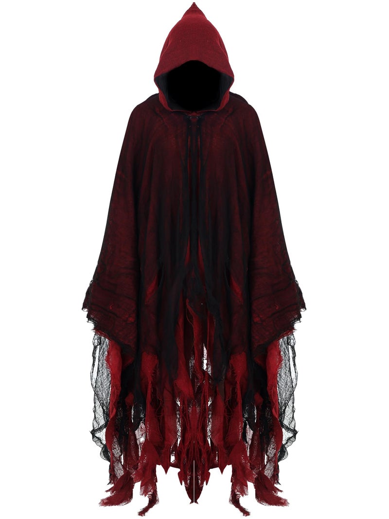 Geyoga Halloween Grim Reaper Costume Halloween Scary Cloak Witch Costume Hooded Cape for Adult Cosplay Props(Red,L) - Image 1