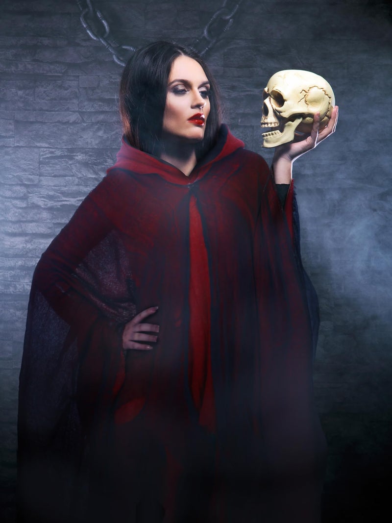 Geyoga Halloween Grim Reaper Costume Halloween Scary Cloak Witch Costume Hooded Cape for Adult Cosplay Props(Red,L) - Image 5