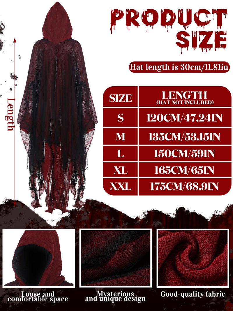 Geyoga Halloween Grim Reaper Costume Halloween Scary Cloak Witch Costume Hooded Cape for Adult Cosplay Props(Red,L) - Image 3