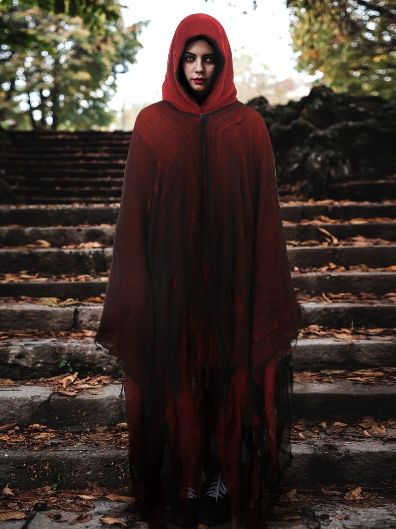Geyoga Halloween Grim Reaper Costume Halloween Scary Cloak Witch Costume Hooded Cape for Adult Cosplay Props(Red,L) - Image 4