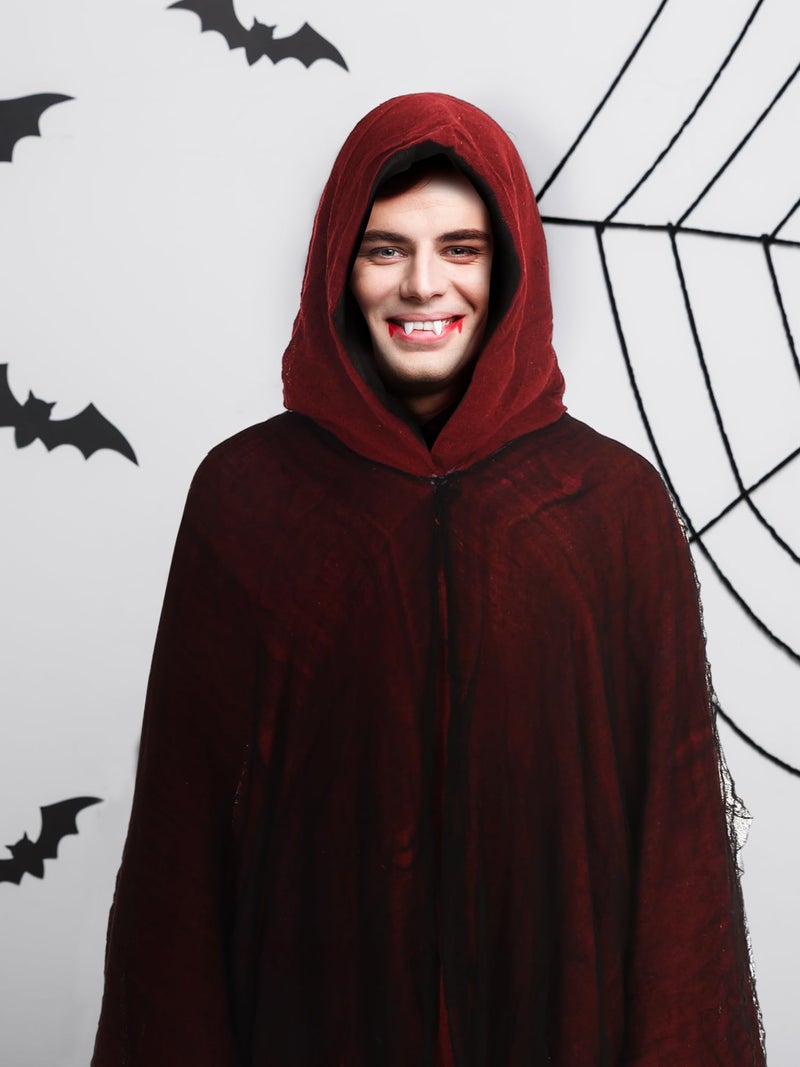 Geyoga Halloween Grim Reaper Costume Halloween Scary Cloak Witch Costume Hooded Cape for Adult Cosplay Props(Red,L) - Image 2