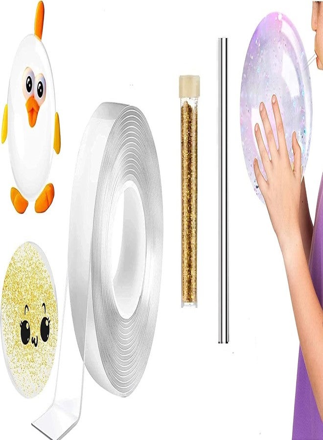 Shuttle Art Gel Tape Double Sided Grip Tape for Walls Washable Reusable Strong Sticky balloon/bubble With Glitter Flakes, Stainless Steel Straw - Image 1
