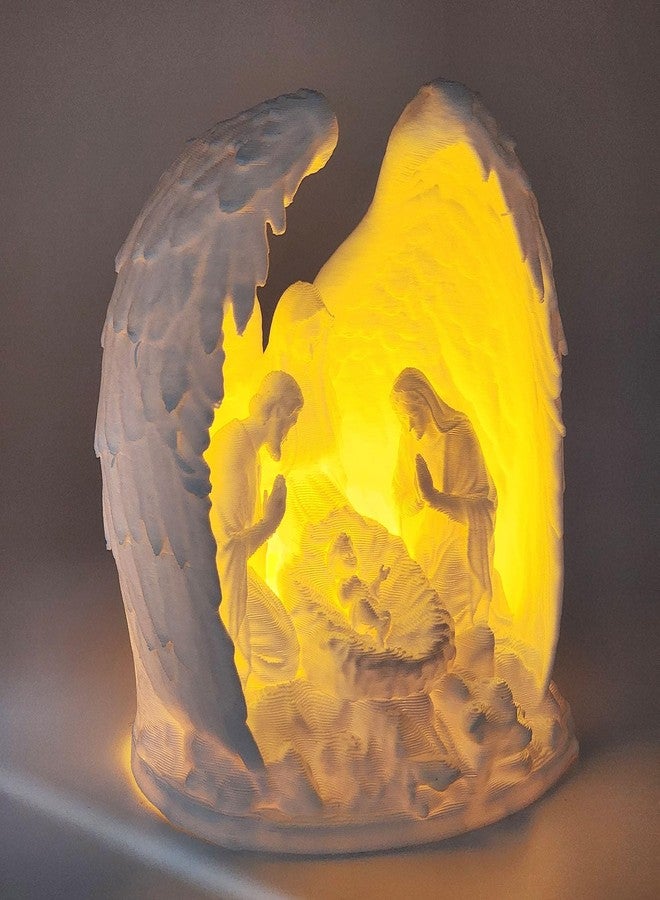 CUBIX3D Nativity Angel Lamp with Tealight | 3D Printed Holy Family Night Light | Christmas Crib LED Decor for Home, Gifts & Festive Display (White, 110 mm) - Image 1