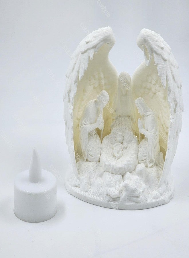 CUBIX3D Nativity Angel Lamp with Tealight | 3D Printed Holy Family Night Light | Christmas Crib LED Decor for Home, Gifts & Festive Display (White, 110 mm) - Image 5