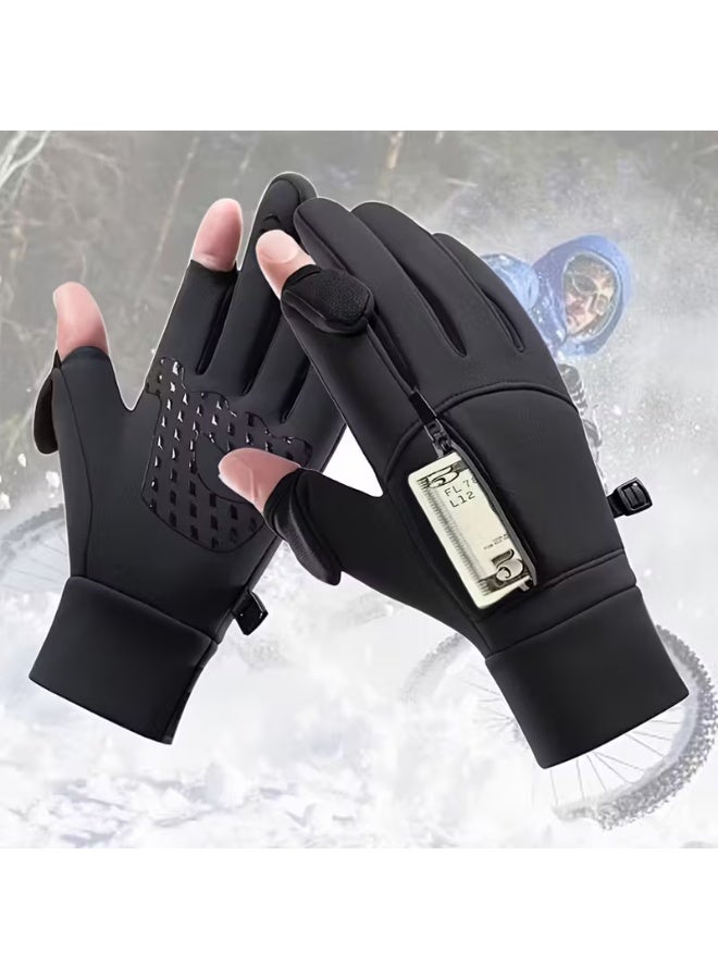 قفازات شتوية للرجال والنساء تعمل باللمس – مقاومة للبرد والرياح بتصميم قابل للفتح، قفازات محبوكة لتغطية كاملة لليد للاستخدام أثناء ركوب الدراجات والجري والصيد – بدون بطارية - Image 3