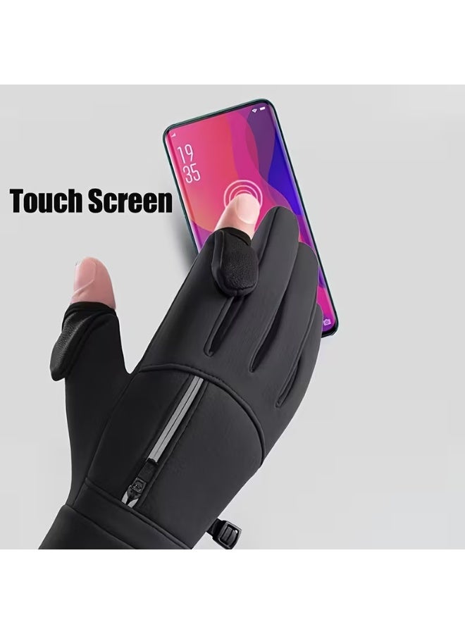 قفازات شتوية للرجال والنساء تعمل باللمس – مقاومة للبرد والرياح بتصميم قابل للفتح، قفازات محبوكة لتغطية كاملة لليد للاستخدام أثناء ركوب الدراجات والجري والصيد – بدون بطارية - Image 4