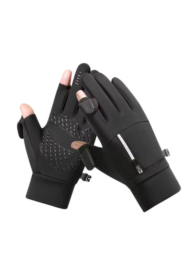 قفازات شتوية للرجال والنساء تعمل باللمس – مقاومة للبرد والرياح بتصميم قابل للفتح، قفازات محبوكة لتغطية كاملة لليد للاستخدام أثناء ركوب الدراجات والجري والصيد – بدون بطارية - Image 2