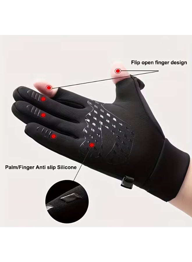 قفازات شتوية للرجال والنساء تعمل باللمس – مقاومة للبرد والرياح بتصميم قابل للفتح، قفازات محبوكة لتغطية كاملة لليد للاستخدام أثناء ركوب الدراجات والجري والصيد – بدون بطارية - Image 5
