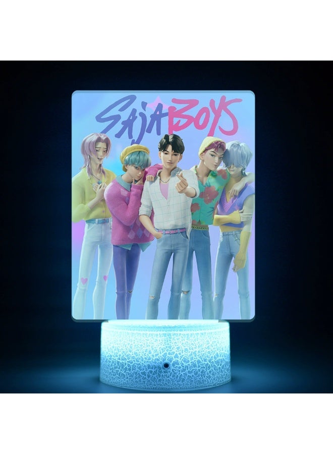 K-POP Demon Hunters Themed 16-Color Remote Control Night Light | Cracked Glass Lamp Base with USB Cable & Acrylic Insert