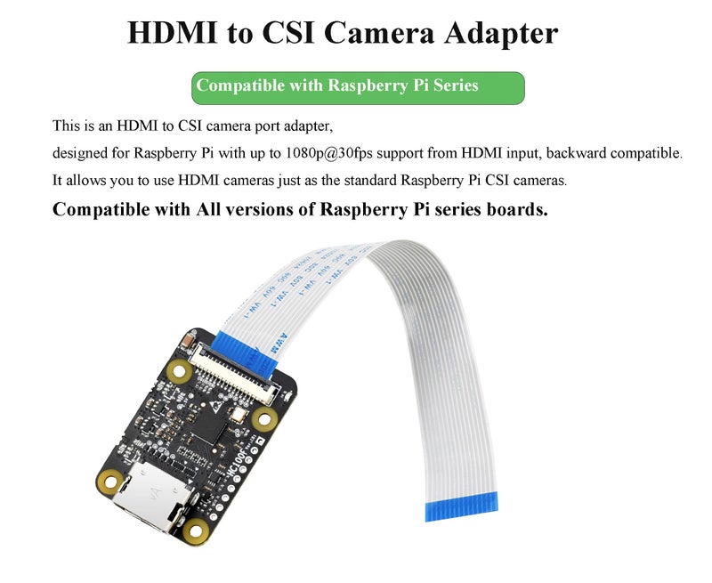 Waveshare HDMI to CSI Camera Adapter, Support from HDMI Input up to 1080p 30fps, Compatible with Raspberry Pi 4 Model B/3B+/3B/2B/3A+/Pi Zero/Zero W/WH/Pi Zero 2W, Raspberry Pi CSI Cameras - Image 2