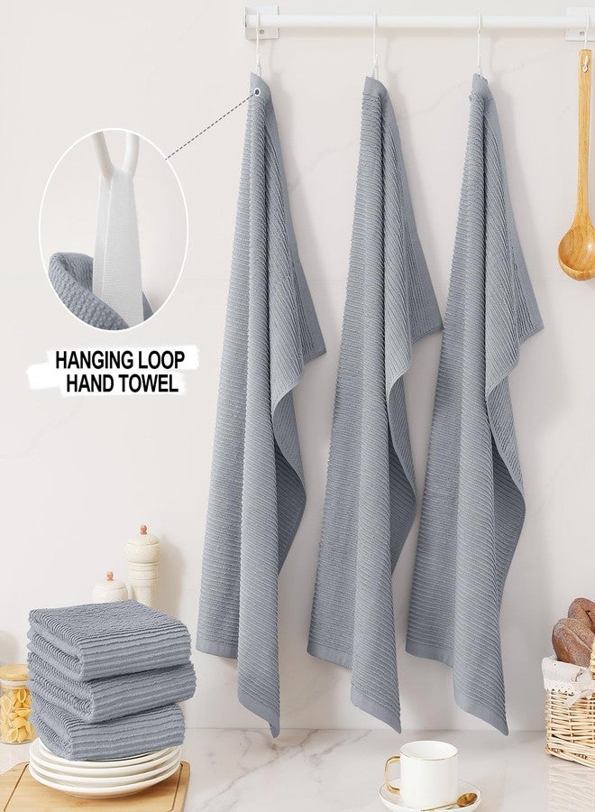 Homaxy Premium Kitchen Towels (18"x 28", 6 Pack), Large 100% Cotton Kitchen Hand Towels, Ultra Absorbent Ribbed Terry Tea Towels Set with Hanging Loop, Grey - Image 4