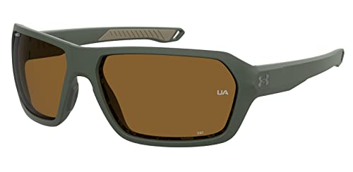 UNDER ARMOUR نظارات شمسية UA Recon مربعة، إطار أخضر باروك مع عدسات بني HC قطبية (1374558) - Image 1