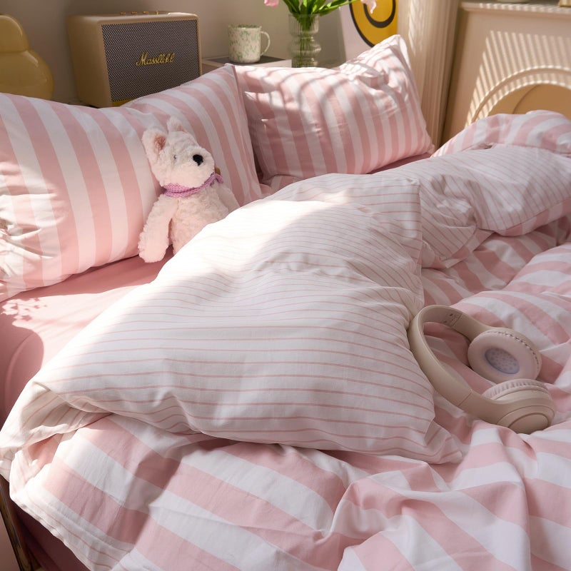 MOTNTD Peach Pink Striped Duvet Covers Queen Boho Patterned Comforters Cover Queen Size Farmhouse Aesthetic Preppy Cute Duvet Cover Set with Corner Ties Girls Bedding Washed Microfiber Duvet Protector - Image 3