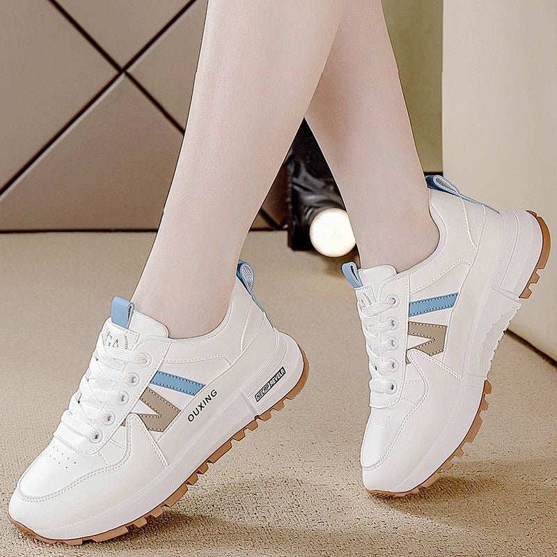 Cross-border Brand Broken Size Leather sneaker Womens All-match Autumn New Running Thick Sole Non-slip Fashion Student Shoes for Women 5168 white blue