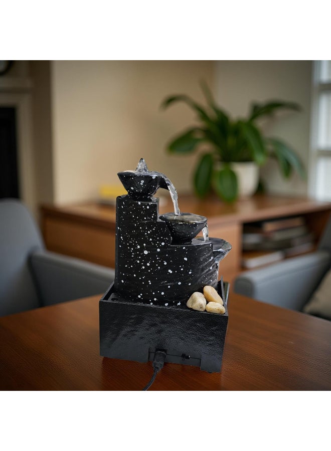 A tabletop fountain and waterfall with LED lighting and natural river stones. Battery operated. - Image 5