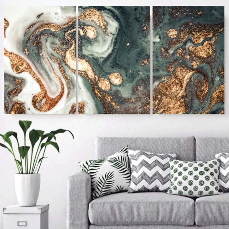 ماركتنا ثلاث لوحات قماشية مودرن بتصميم رسم تجريدي مع برواز مجوف مقاس (90×40) ثلاث قطع - Image 1