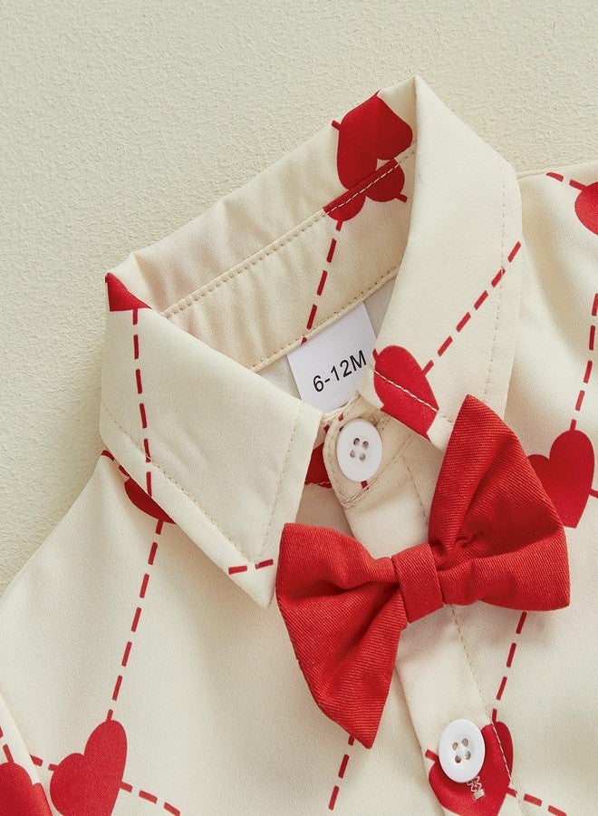 Thorn Tree Toddler Boy Valentines Day Outfit Bow Tie Short Sleeve Shirt Baby Shorts Gentleman Suit Valentines Clothes, Beige Red, 3-4 years - Image 3