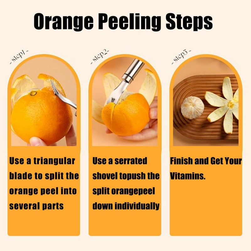 GZMAISULEE Stainless Steel Orange Peeler Easy and Quick Peeling Long Handle Orange Citrus Peeler Tool Triangle Shovel and Serrated Shovel Orange Peeler Creative Kitchen Gadgets - Image 5
