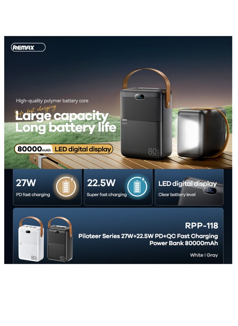 REMAX 80000mAh Power Bank, 27W PD + 22.5W Super Fast Charging, 4-Device Charging, LED Digital Display, Portable with Handle, Outdoor Power Station  - Image 3