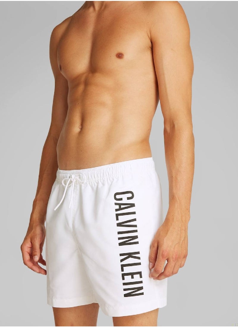 Calvin Klein Jeans - Men's Medium Drawstring Swim Shorts - Intense Power - Polyester, White - Image 1
