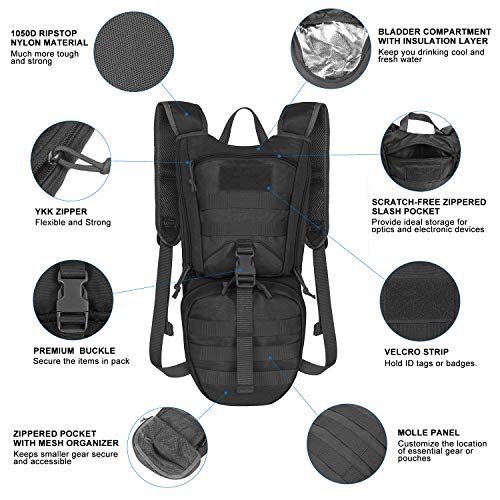 Unigear Tactical Hydration Packs Backpack 1050D with 2.5L Water Bladder, Thermal Insulation Pack Keeps Liquid Cool up to 4 Hours for Hiking, Cycling, Hunting and Climbing (Black) - Image 2