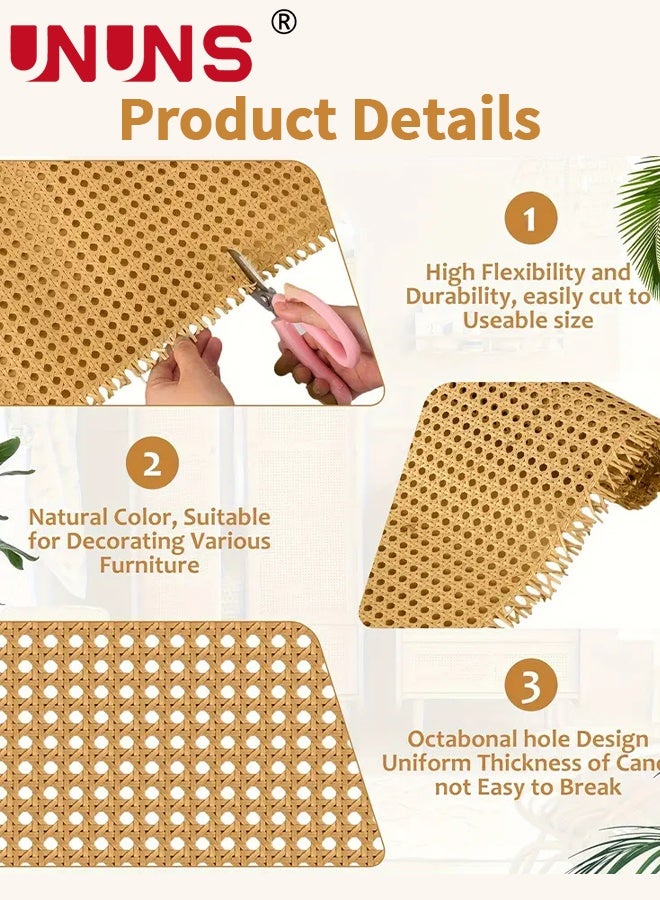 UNUNS Fake Rattan Webbing 45cmx1m,Woven Open Rattan Mesh PE Caning Sheet for DIY Projects,Synthetic Hexagon Rattan Material for Furniture Chair Cabinet Ceiling Bed Door, Wood Color - Image 2