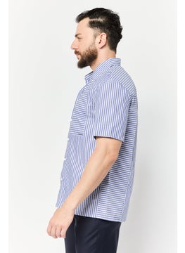 SELECTED Men Drop Shoulder Fit Stripe Short Sleeve Causal Shirt, Multicolor  - Image 3