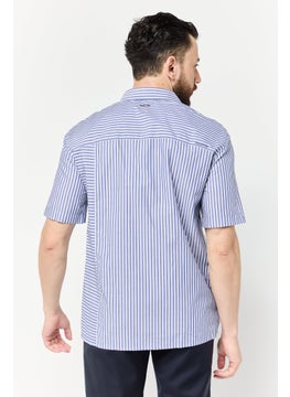 SELECTED Men Drop Shoulder Fit Stripe Short Sleeve Causal Shirt, Multicolor  - Image 4