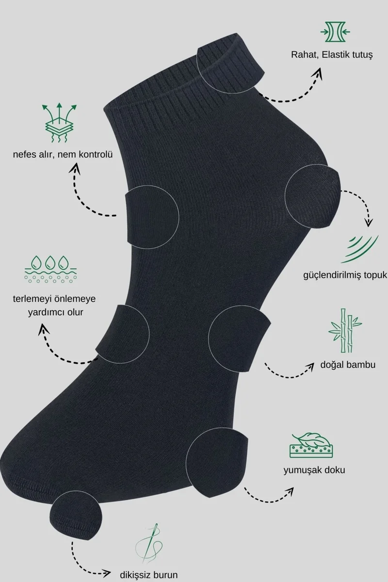 Kral Socks Men's Bamboo Booties Plain Pattern (5 Pairs) Seamless Socks