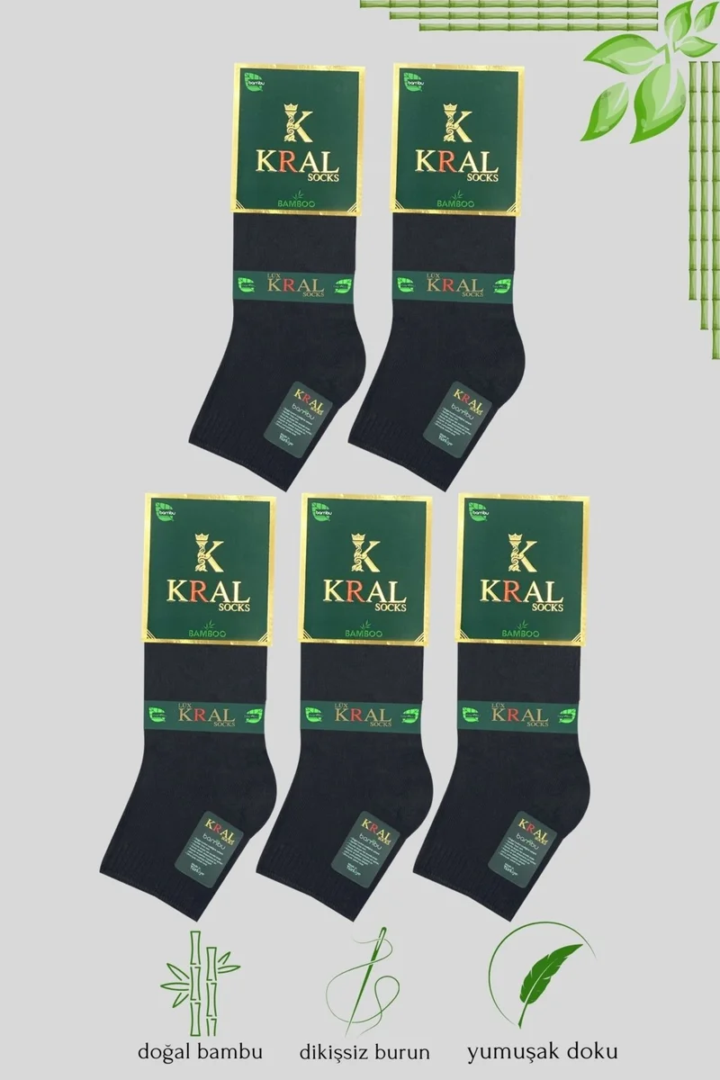 Kral Socks Men's Bamboo Booties Plain Pattern (5 Pairs) Seamless Socks