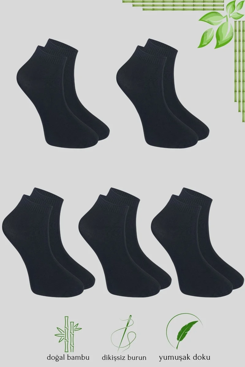 Kral Socks Men's Bamboo Booties Plain Pattern (5 Pairs) Seamless Socks