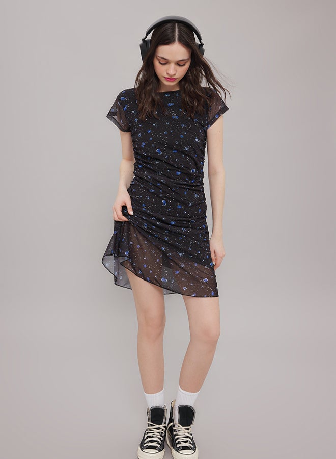 trendyol Black Floral Print Printed Dress with Stretchy Fabric - Image 1