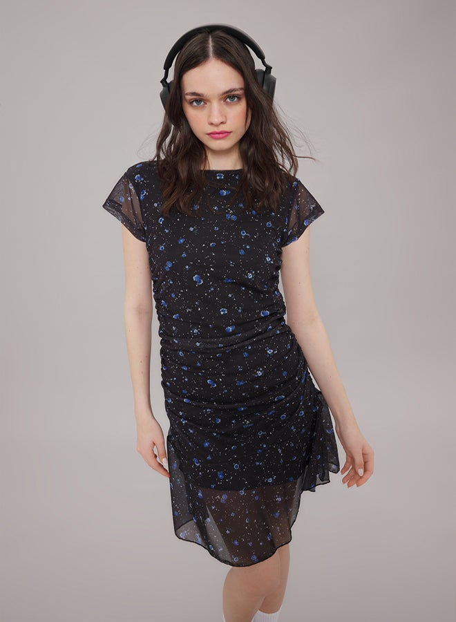 trendyol Black Floral Print Printed Dress with Stretchy Fabric - Image 2