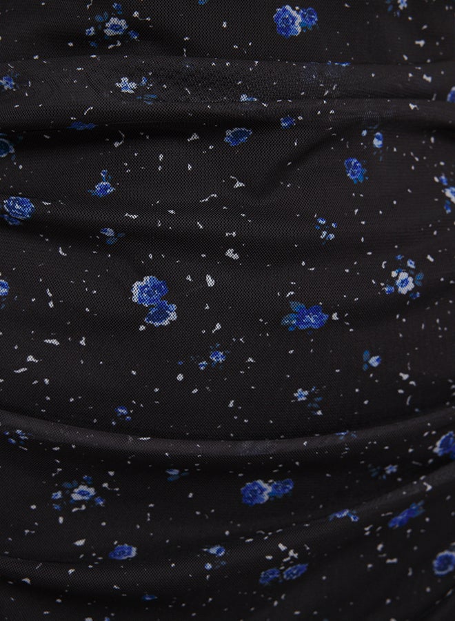 trendyol Black Floral Print Printed Dress with Stretchy Fabric - Image 3