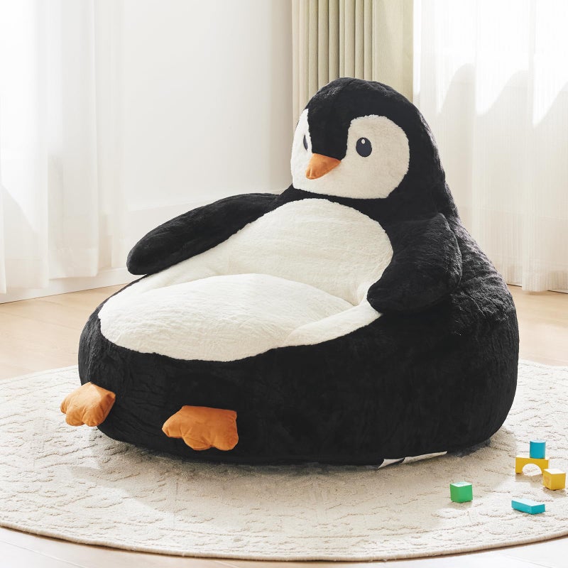 DUMOS Kids Bean Bag Chair, Stuffed Toddler Couch with Faux Rabbit Fur Cover for Teens & Kids, Comfy Lazy Sofa Chair for Reader, Living Room, Bedroom, Aged 4-12 Years, 34 Inch, Penguin Black White - Image 4